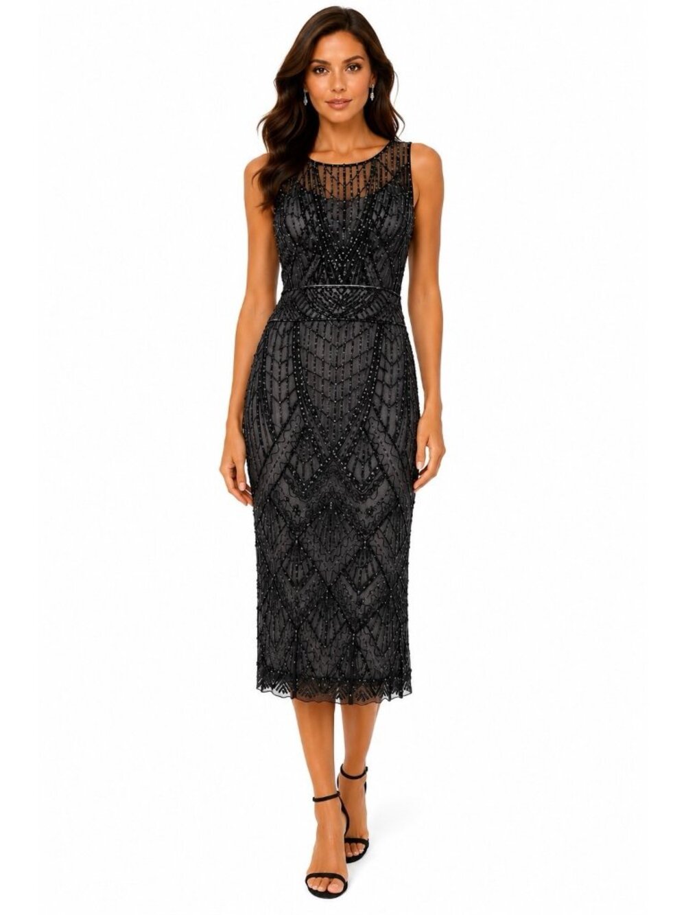 SUE WONG DRESS black beaded gown 6 art deco old hollywood formal cocktail